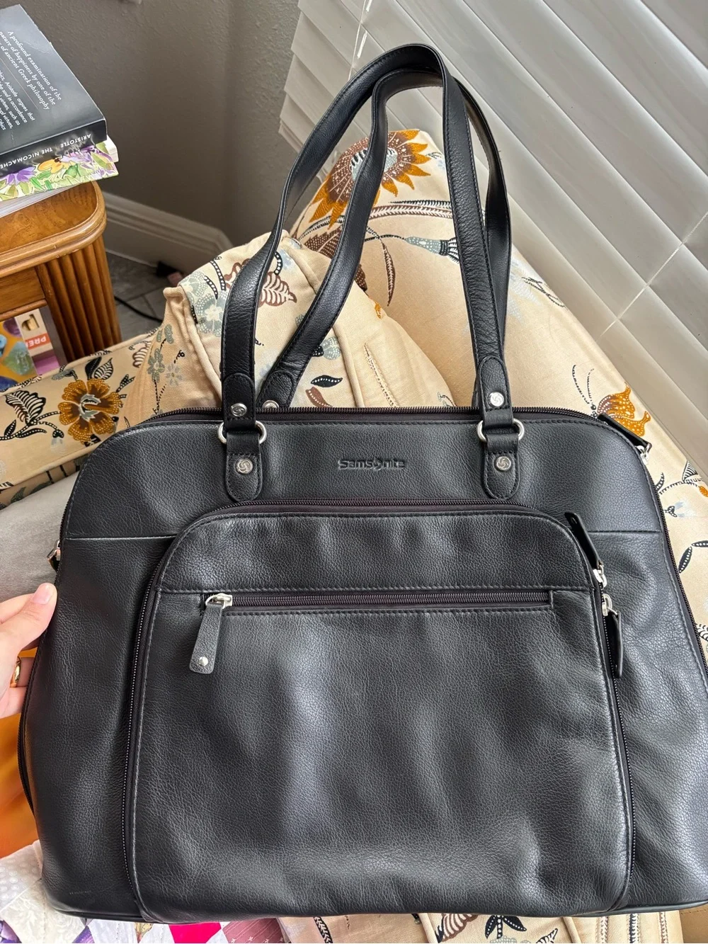 Samsonite Black Leather Laptop Tote Bag